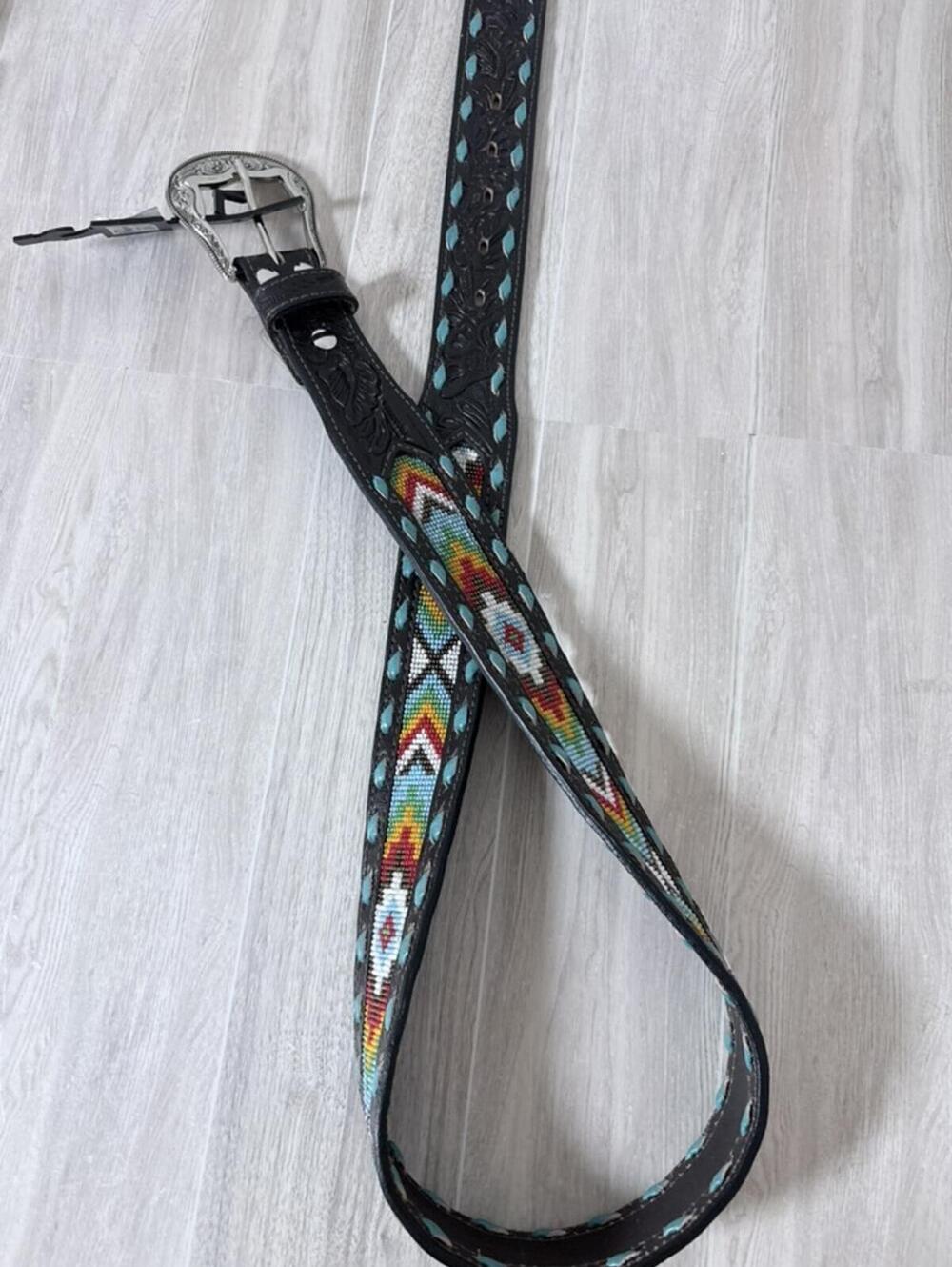 Nocona Genuine Leather Brown Western Belt with Embroidered